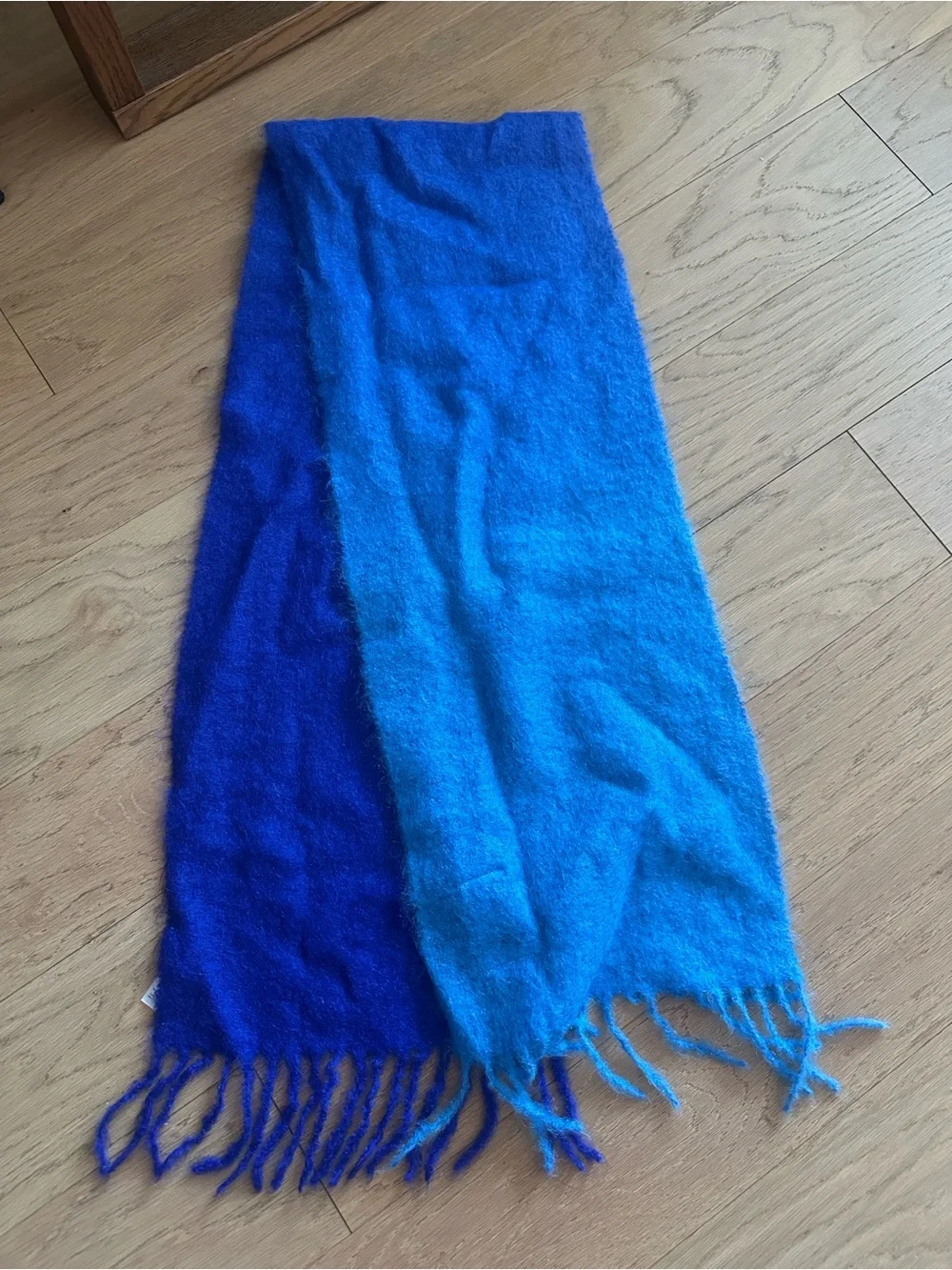 Ganni Bright Blue Fuzzy Fringe Scarf